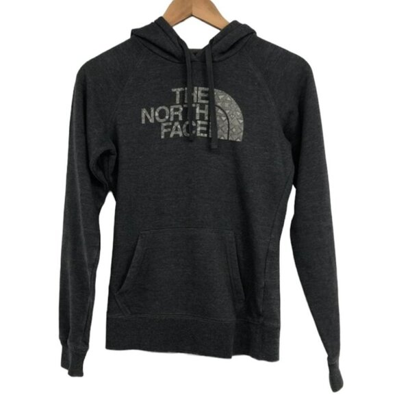 The North Face Grey Logo  front Pullover Hoodie kangaroo pockets womens XS - Picture 1 of 14